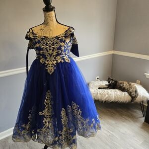 Elegant Blue and Gold Kids Dress